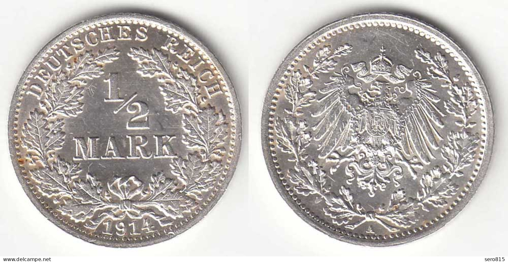 1/2 Mark Kaiserreich EMPIRE 1914 A Silber Jäger 16    (31419 - 1/2 Mark
