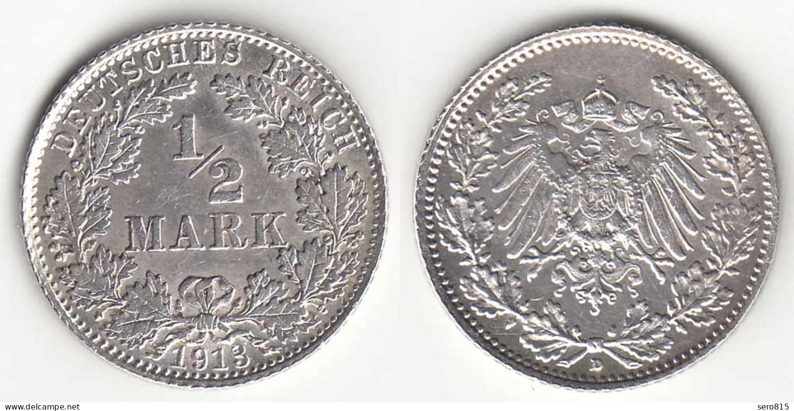 1/2 Mark Kaiserreich EMPIRE 1913 D Silber Jäger 16    (31415 - 1/2 Mark