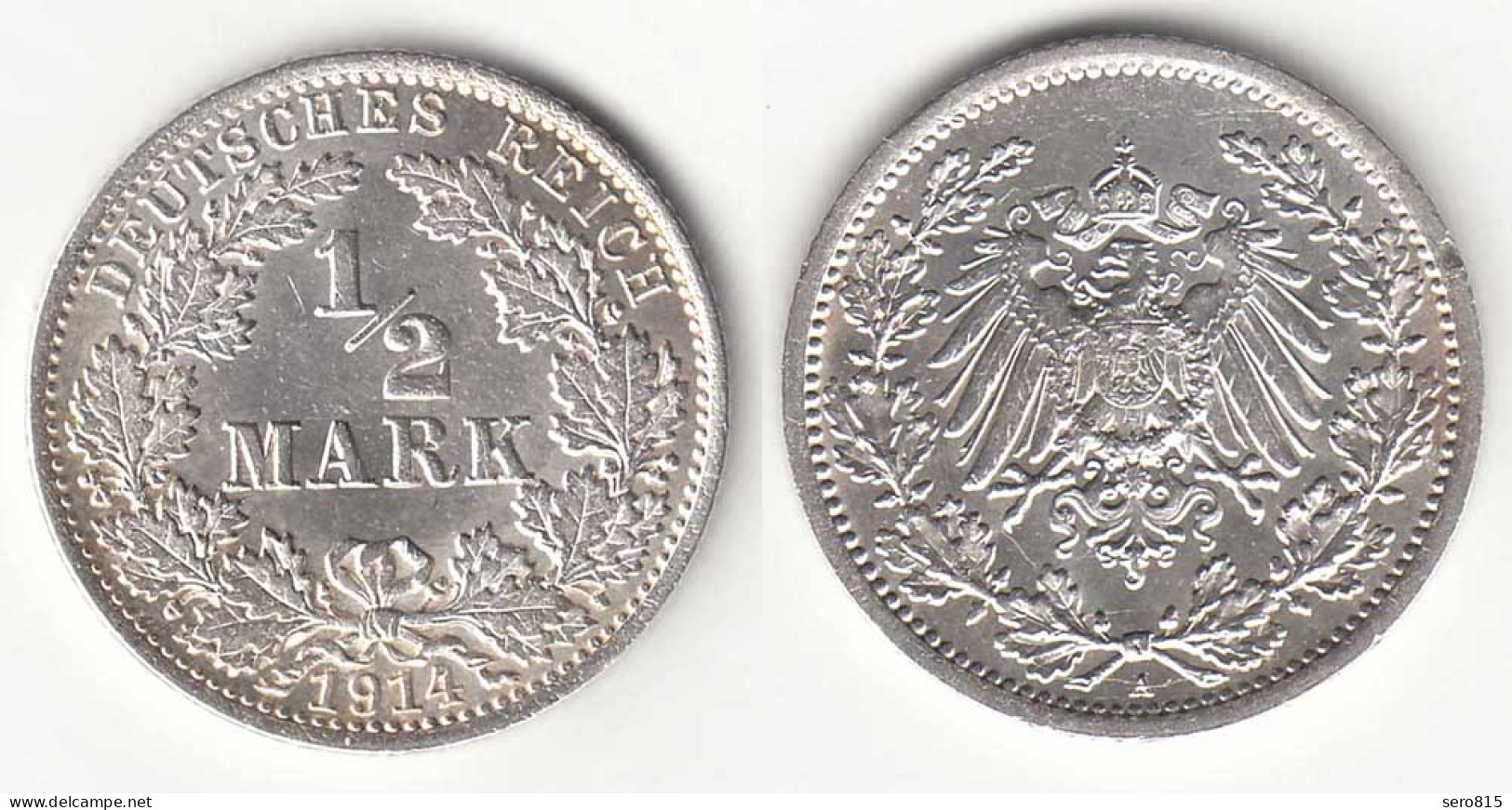 1/2 Mark Kaiserreich EMPIRE 1914 A Silber Jäger 16    (31418 - 1/2 Mark