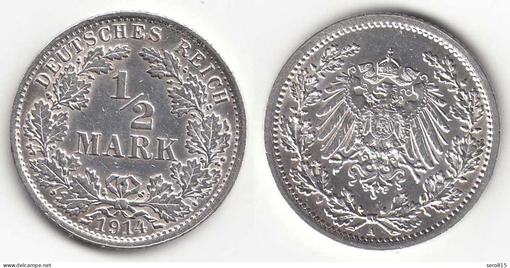 1/2 Mark Kaiserreich EMPIRE 1914 A Silber Jäger 16    (31422 - 1/2 Mark