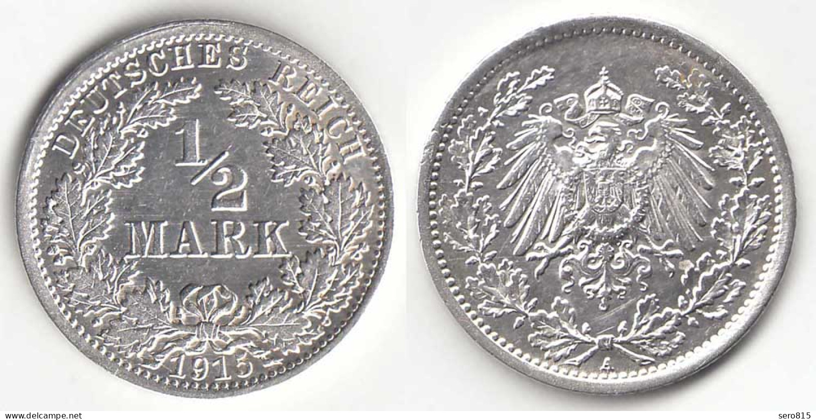 1/2 Mark Kaiserreich EMPIRE 1915 A Silber Jäger 16    (31428 - 1/2 Mark