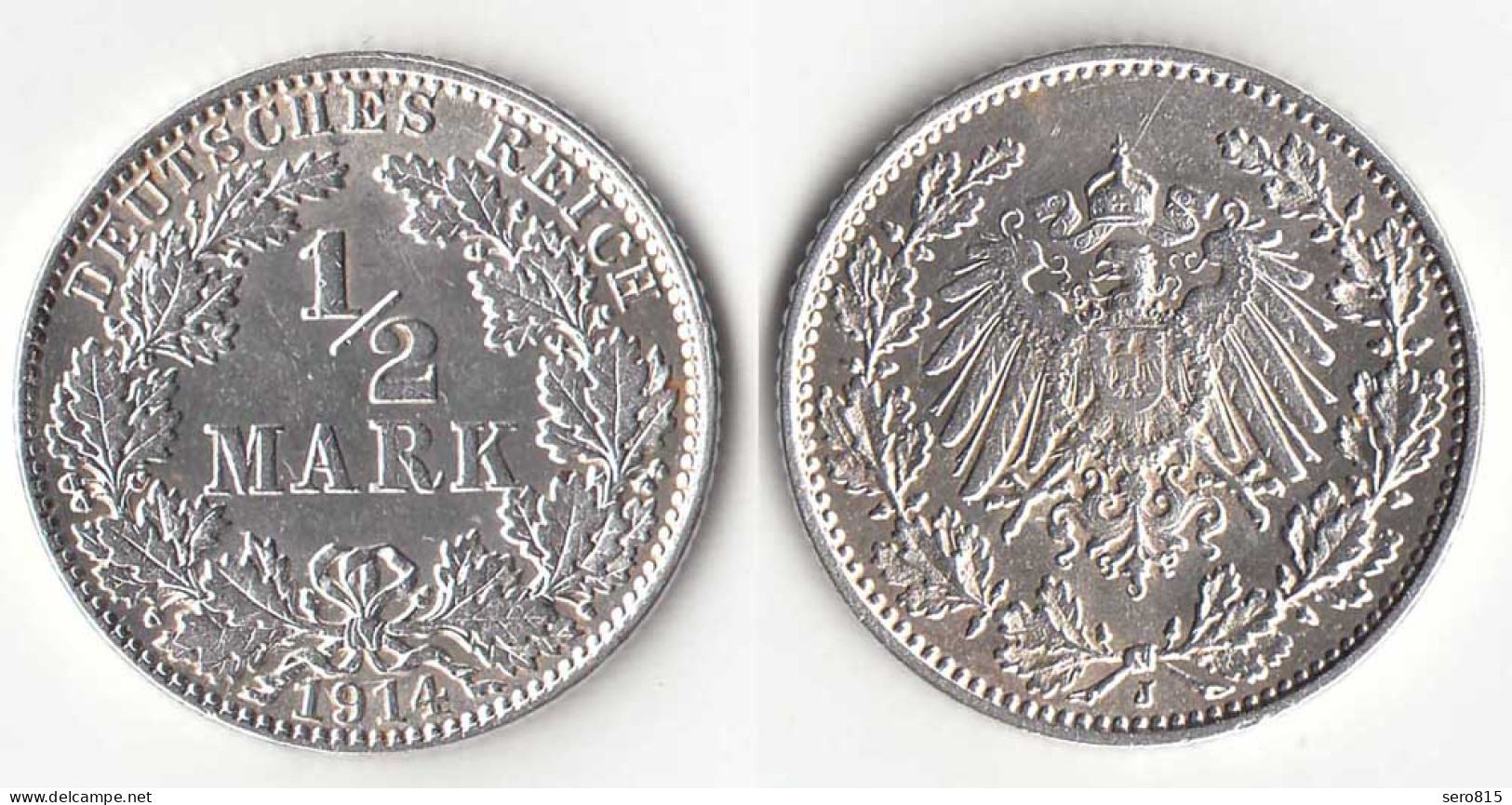 1/2 Mark Kaiserreich EMPIRE 1914 J Silber Jäger 16    (31426 - 1/2 Mark
