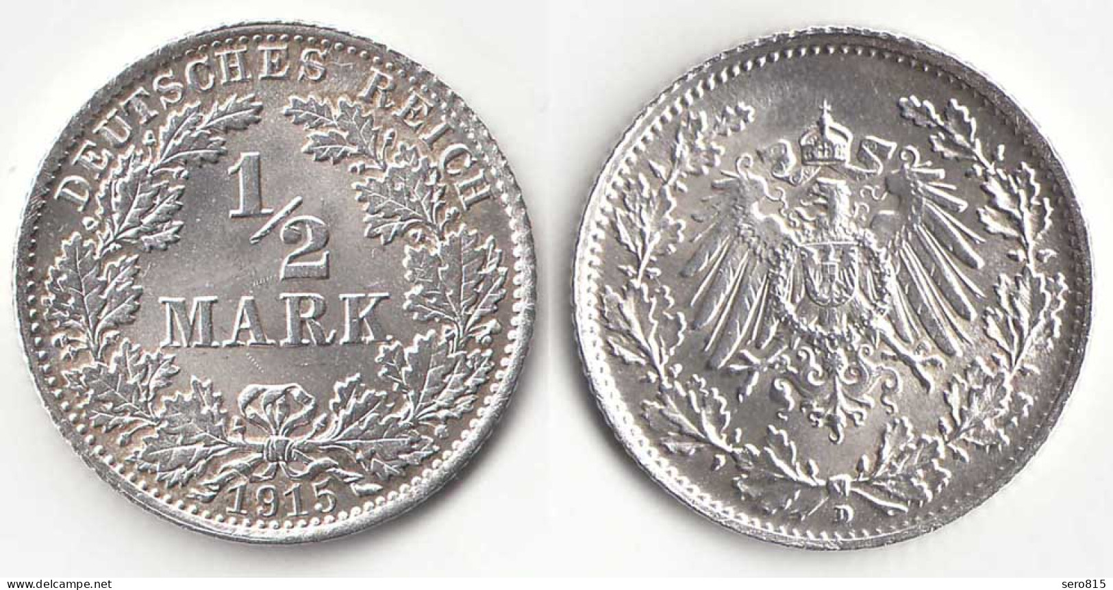 1/2 Mark Kaiserreich EMPIRE 1915 D Silber Jäger 16    (31431 - 1/2 Mark