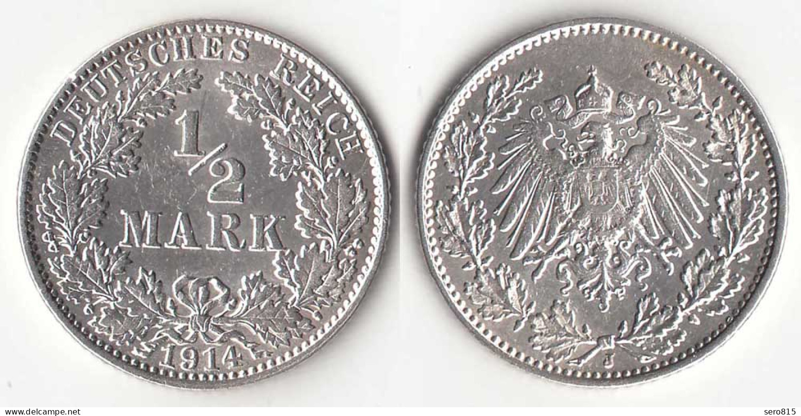 1/2 Mark Kaiserreich EMPIRE 1914 J Silber Jäger 16    (31427 - 1/2 Mark