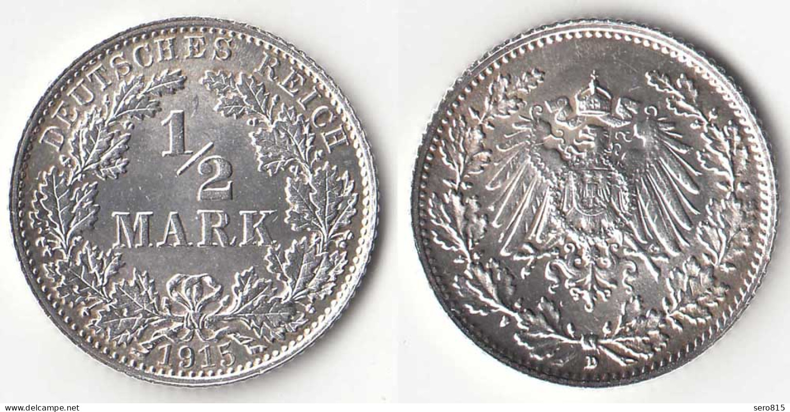 1/2 Mark Kaiserreich EMPIRE 1915 D Silber Jäger 16    (31430 - 1/2 Mark