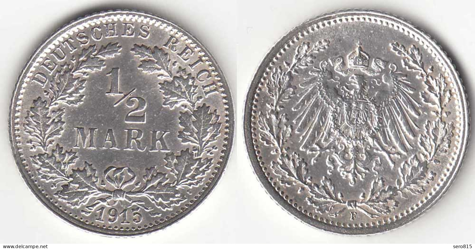 1/2 Mark Kaiserreich EMPIRE 1915 F Silber Jäger 16    (31437 - 1/2 Mark