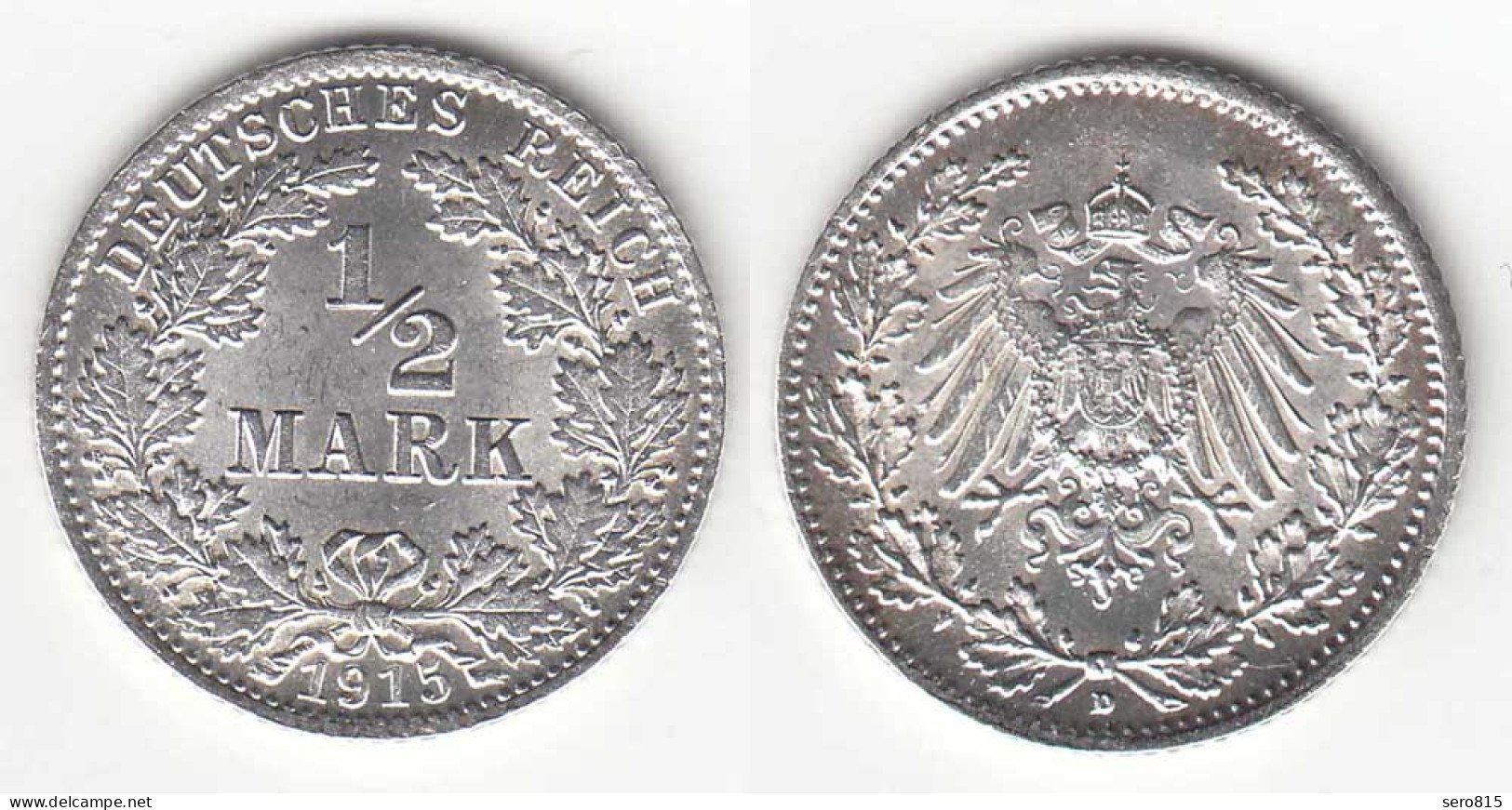 1/2 Mark Kaiserreich EMPIRE 1915 D Silber Jäger 16    (31432 - 1/2 Mark