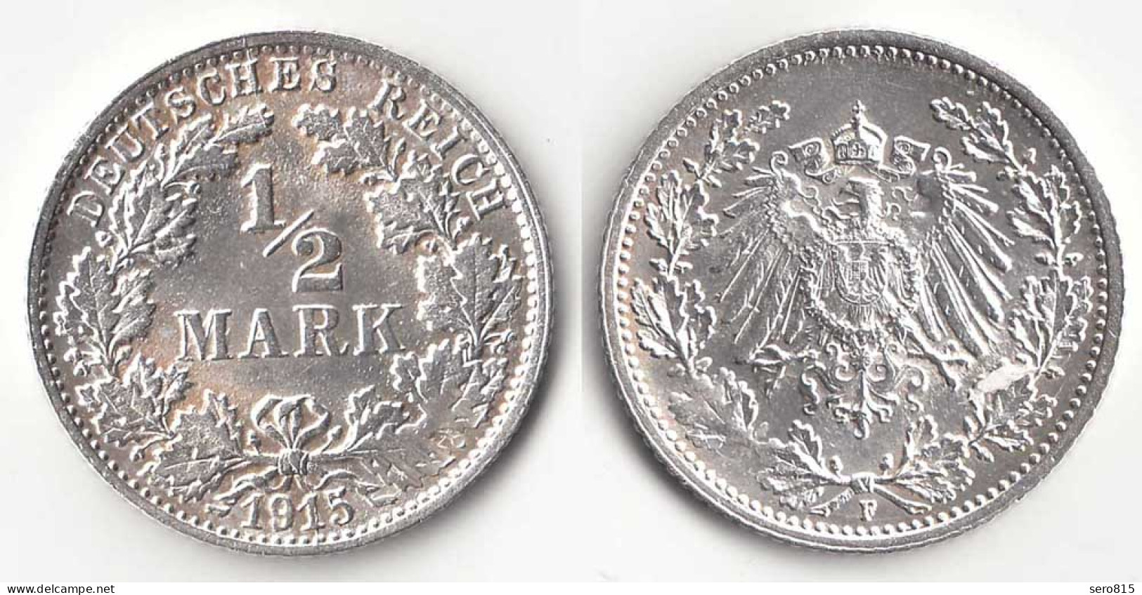 1/2 Mark Kaiserreich EMPIRE 1915 F Silber Jäger 16    (31435 - 1/2 Mark