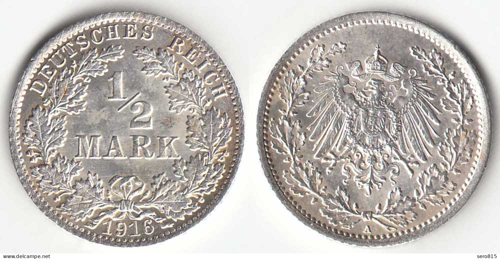 1/2 Mark Kaiserreich EMPIRE 1916 A Silber Jäger 16    (31440 - 1/2 Mark