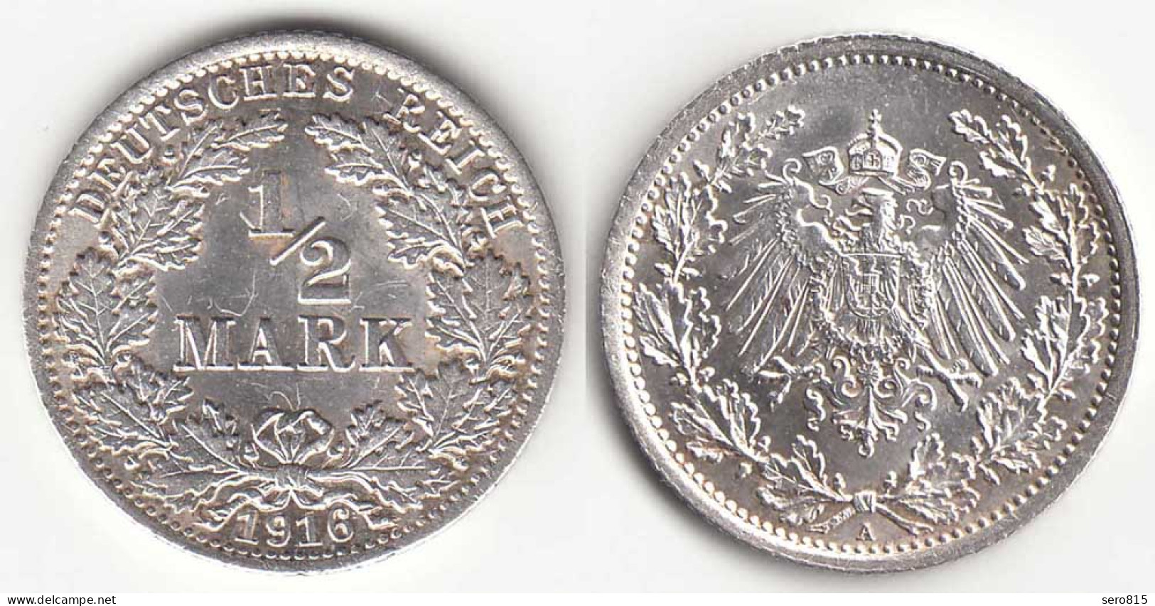 1/2 Mark Kaiserreich EMPIRE 1916 A Silber Jäger 16    (31439 - 1/2 Mark