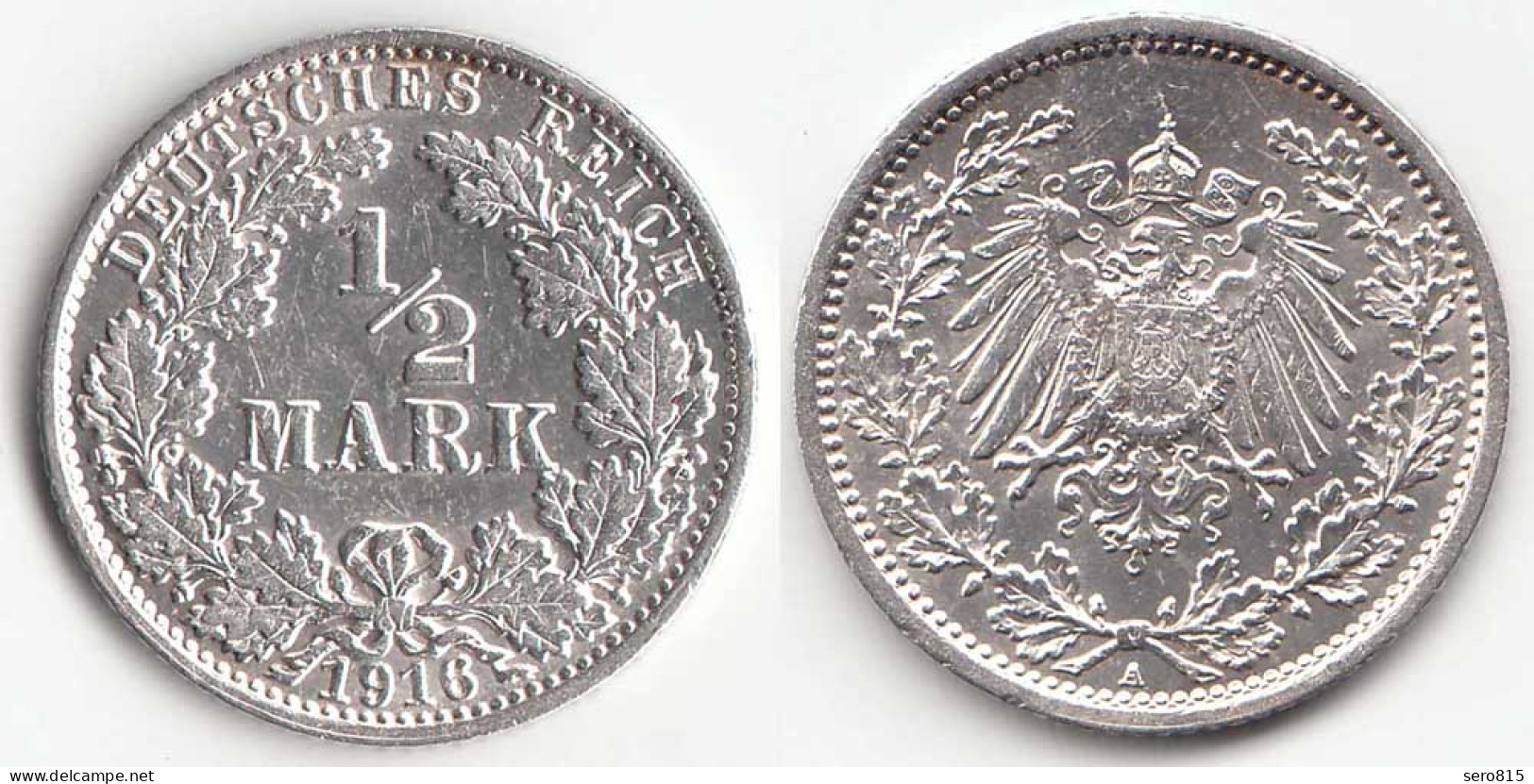 1/2 Mark Kaiserreich EMPIRE 1916 A Silber Jäger 16    (31444 - 1/2 Mark