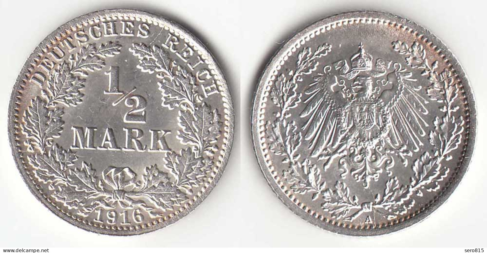 1/2 Mark Kaiserreich EMPIRE 1916 A Silber Jäger 16    (31445 - 1/2 Mark