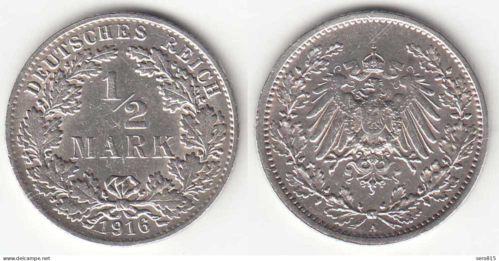 1/2 Mark Kaiserreich EMPIRE 1916 A Silber Jäger 16    (31443 - 1/2 Mark