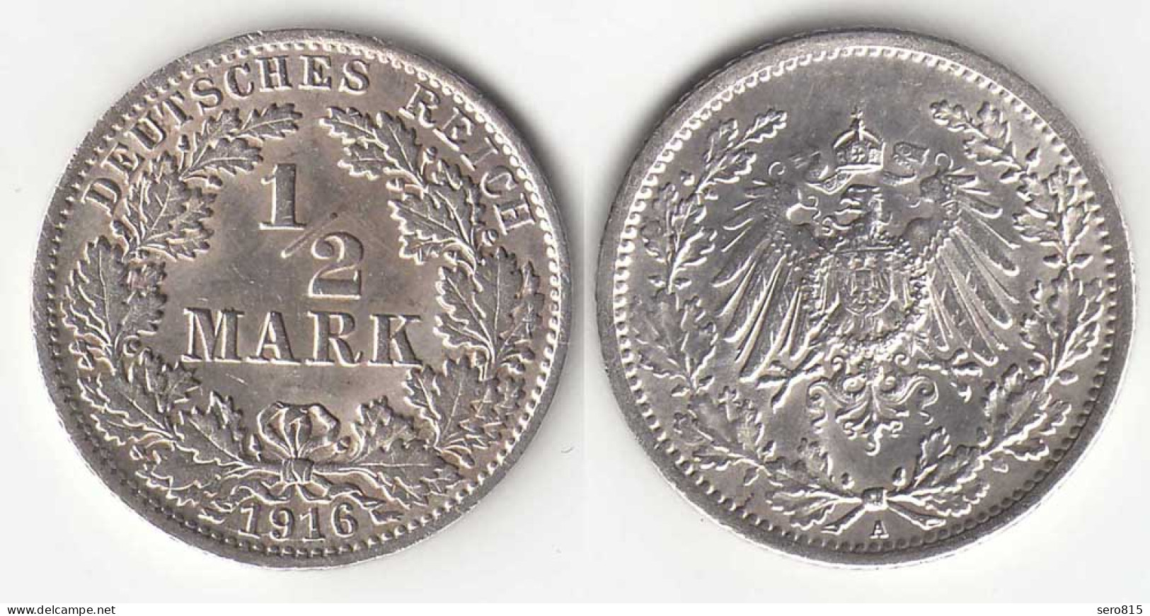 1/2 Mark Kaiserreich EMPIRE 1916 A Silber Jäger 16    (31442 - 1/2 Mark