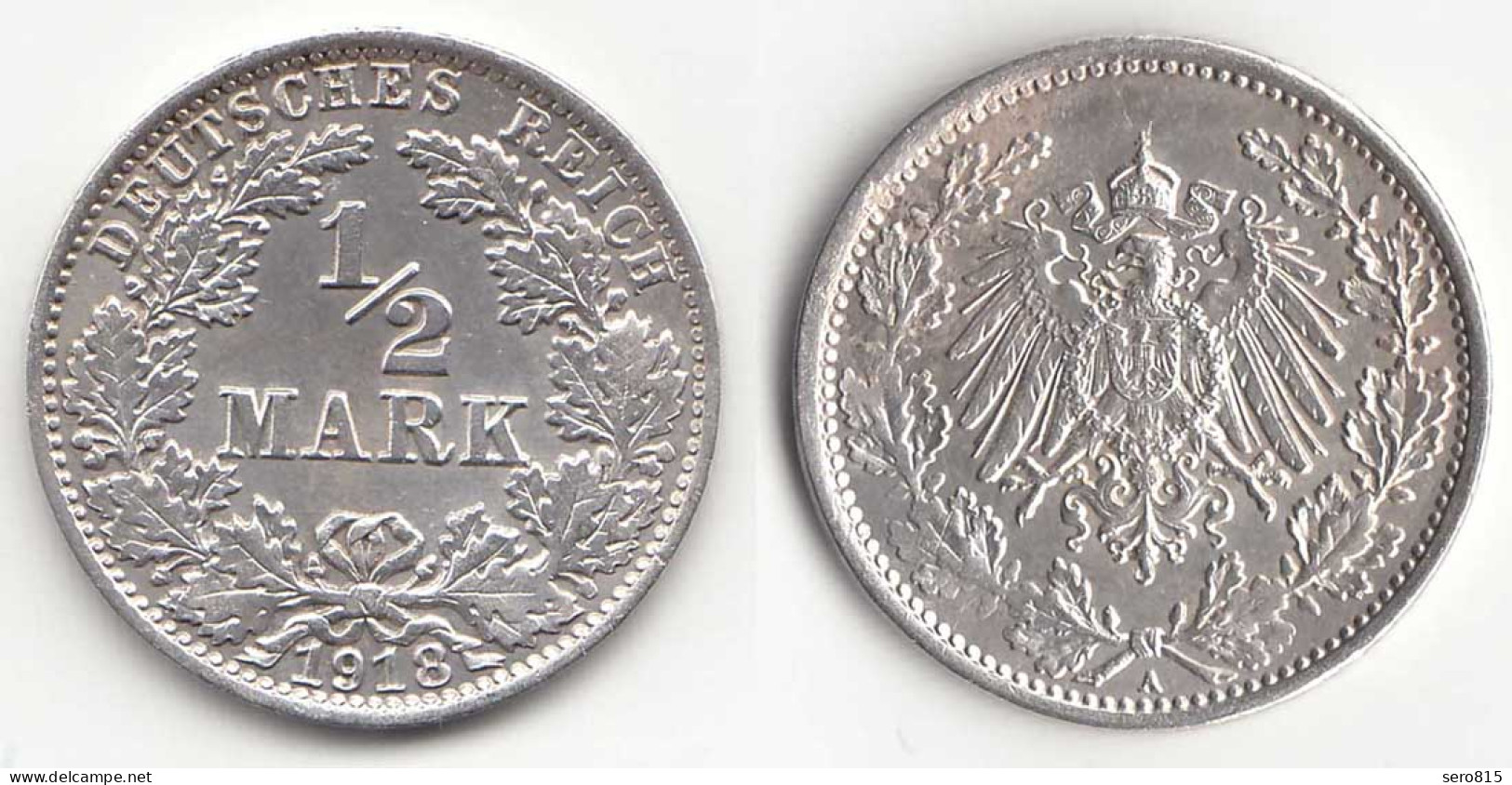 1/2 Mark Kaiserreich EMPIRE 1918 A Silber Jäger 16    (31451 - 1/2 Mark