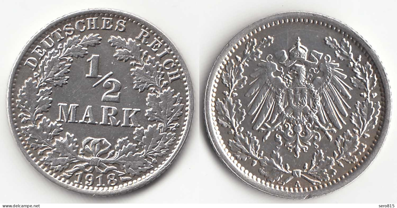 1/2 Mark Kaiserreich EMPIRE 1918 A Silber Jäger 16    (31447 - 1/2 Mark