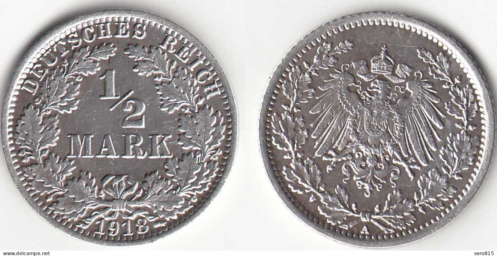1/2 Mark Kaiserreich EMPIRE 1918 A Silber Jäger 16    (31449 - 1/2 Mark