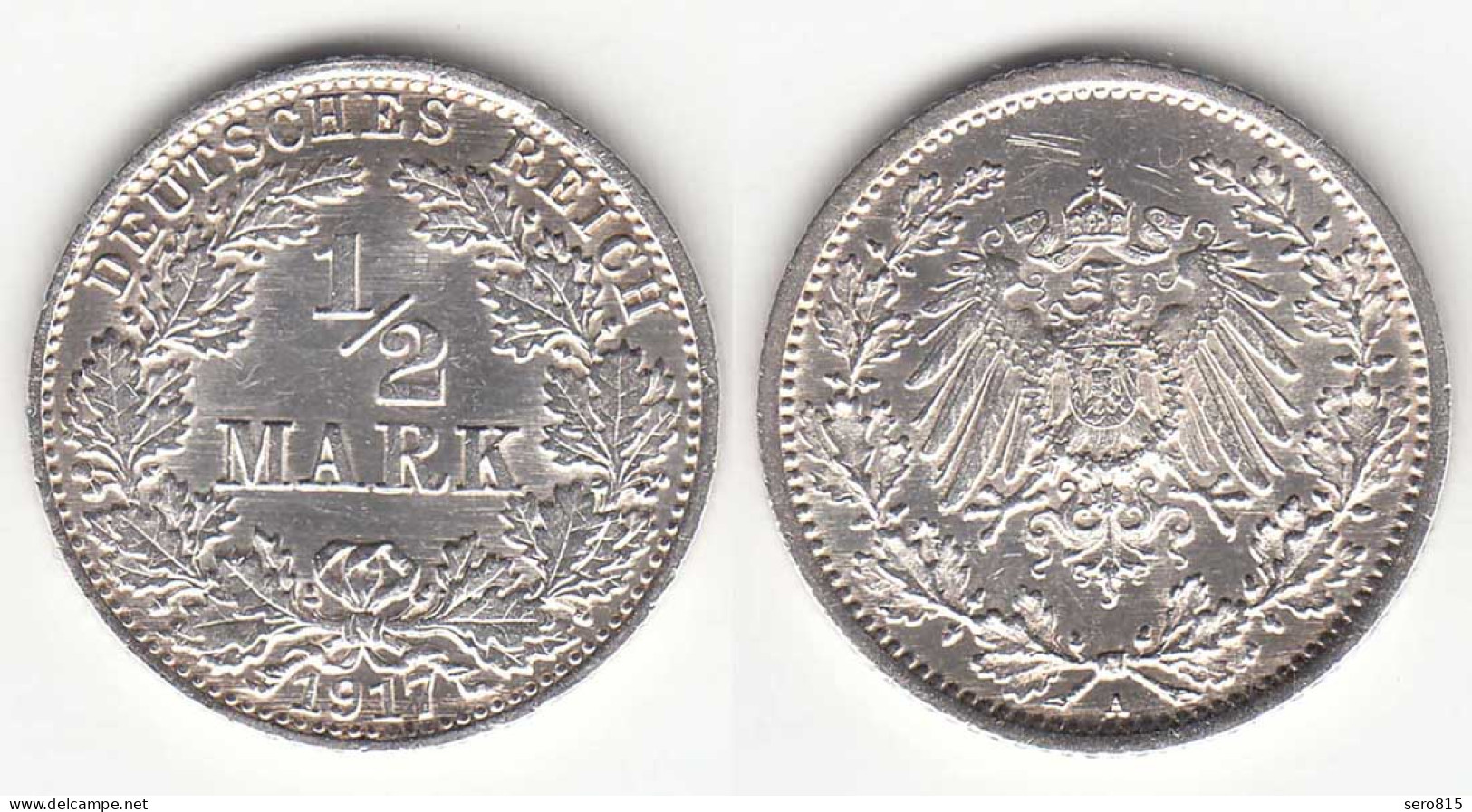 1/2 Mark Kaiserreich EMPIRE 1917 A Silber Jäger 16    (31454 - 1/2 Mark