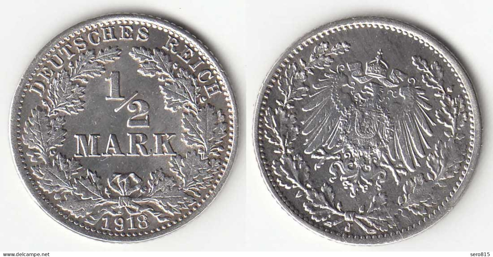 1/2 Mark Kaiserreich EMPIRE 1918 J Silber Jäger 16    (31452 - 1/2 Mark