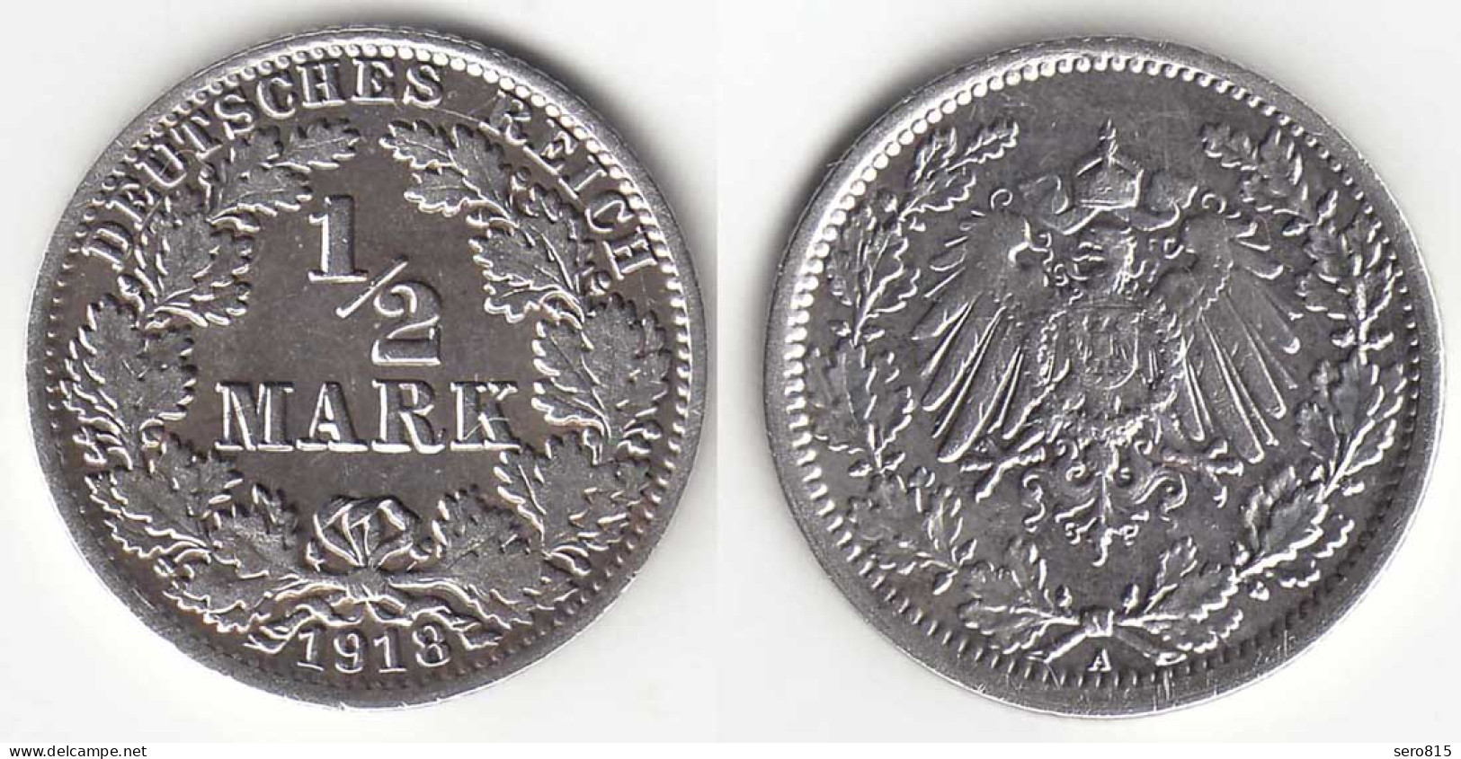 1/2 Mark Kaiserreich EMPIRE 1918 A Silber Jäger 16    (31450 - 1/2 Mark