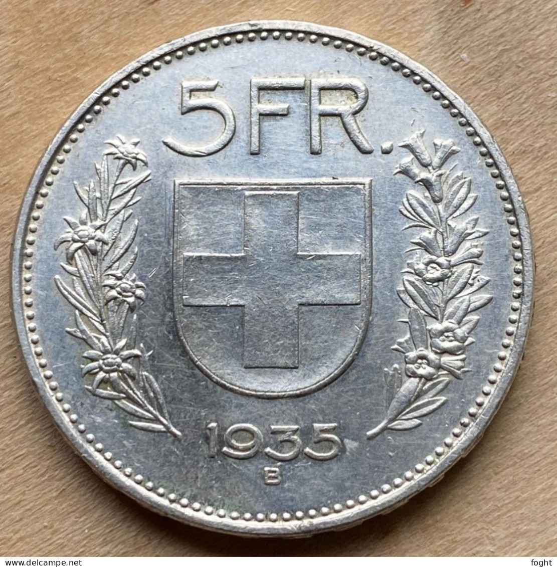 1935 B Switzerland .835 Silver 15 Gr Coin 5 Francs - 5 Franken