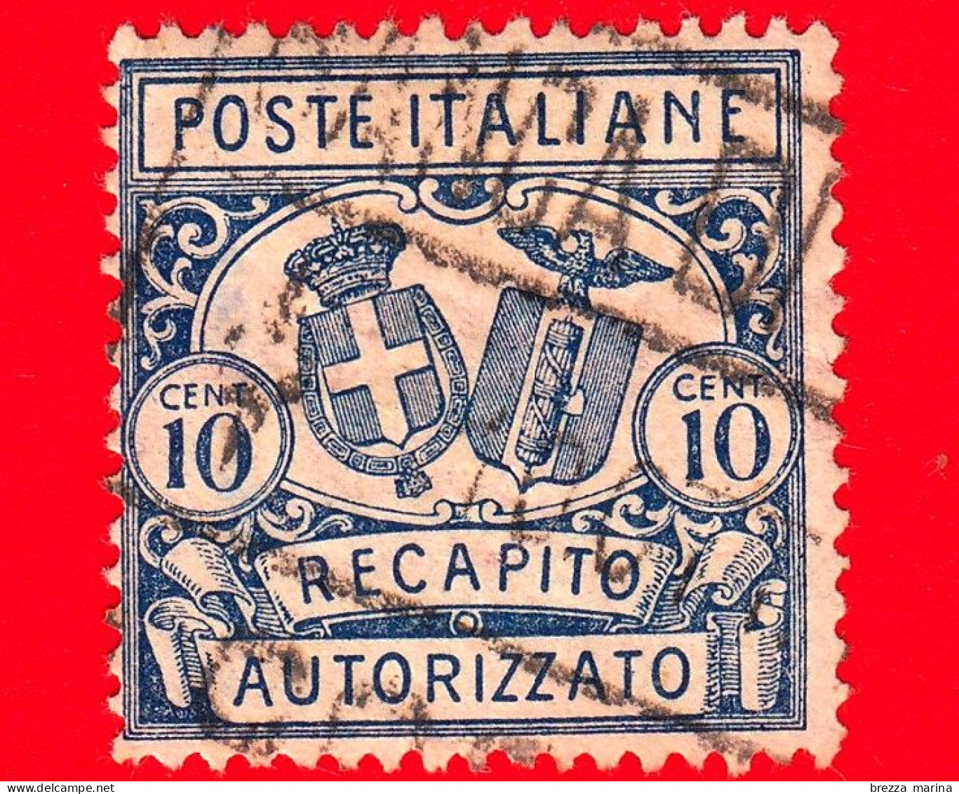 ITALIA - Usato - 1928 - Recapito Autorizzato - Stemma D'Italia E Fascio - Dent.14 Lineare • Filigrana Corona - 10 C. - Oblitérés