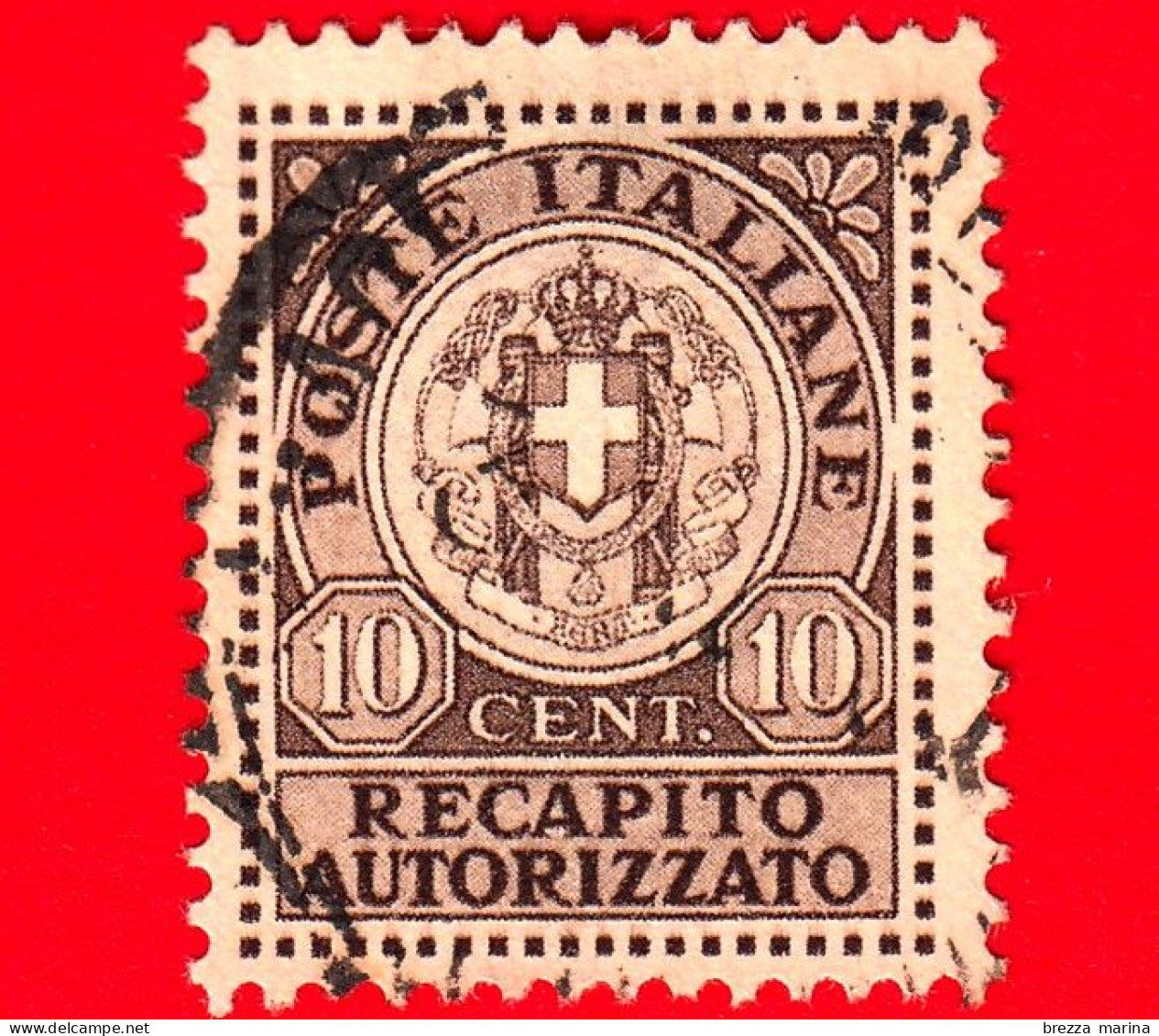 ITALIA - Usato - 1930 - Stemma Sabaudo E Fasci - Recapito Autorizzato - 10 - Oblitérés