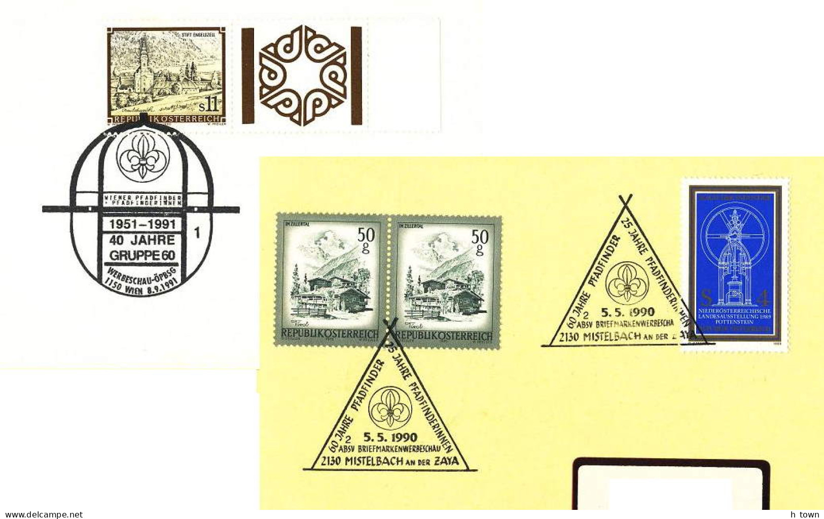 951  Scoutisme: 2 Oblit. Temp. D'Autriche, 1990/91 - Scouting Special Cancels From Austria. Scout - Covers & Documents