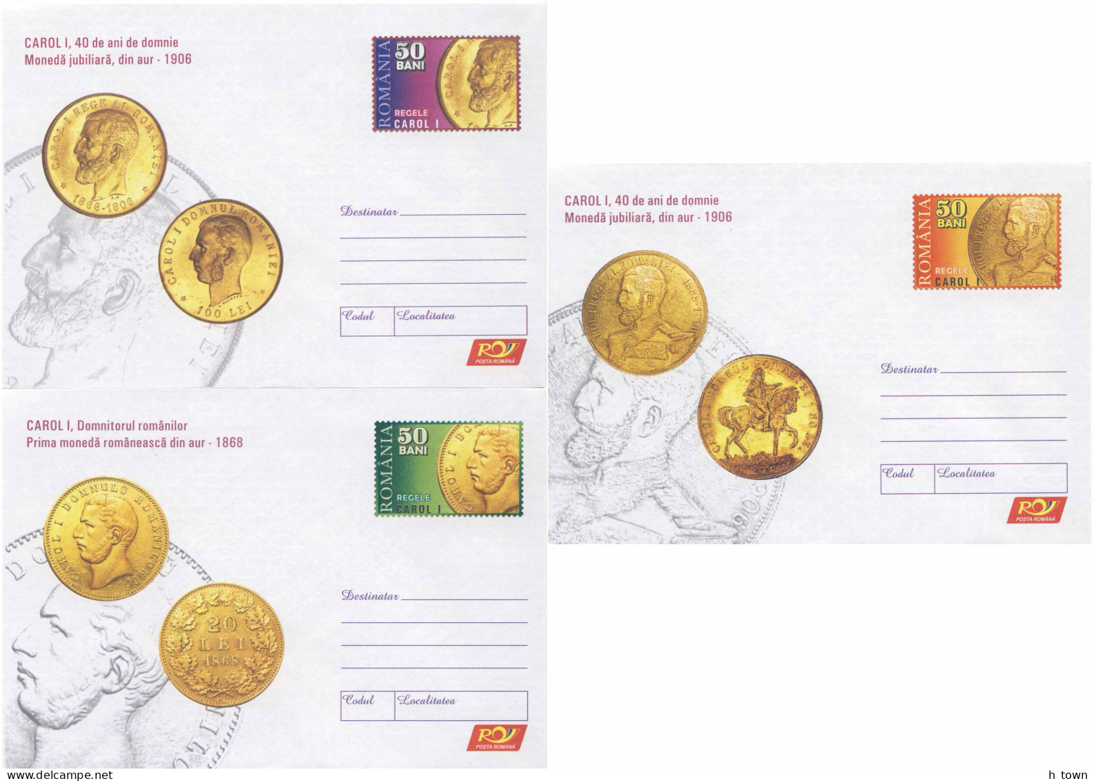 950  Monnaies D'or: Serie 6 PAP, 2006 - Gold Coins: Set Of 6 Postal Stationery Covers. Kings Of Romania - Coins