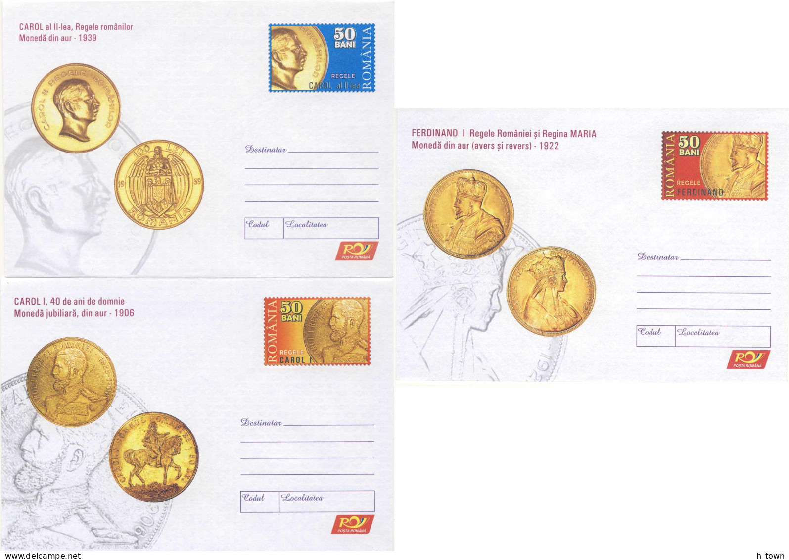 950  Monnaies D'or: Serie 6 PAP, 2006 - Gold Coins: Set Of 6 Postal Stationery Covers. Kings Of Romania - Münzen