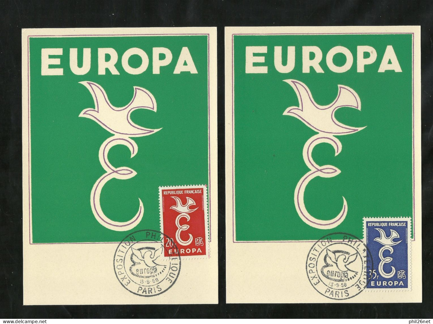 FDC 4 Cartes Maximum Premier Jour Cachet  Strasbourg Et Paris 13/9/1958 N°1173/74 Europa 1958  B/TB Voir Scans  ! ! ! - 1950-1959