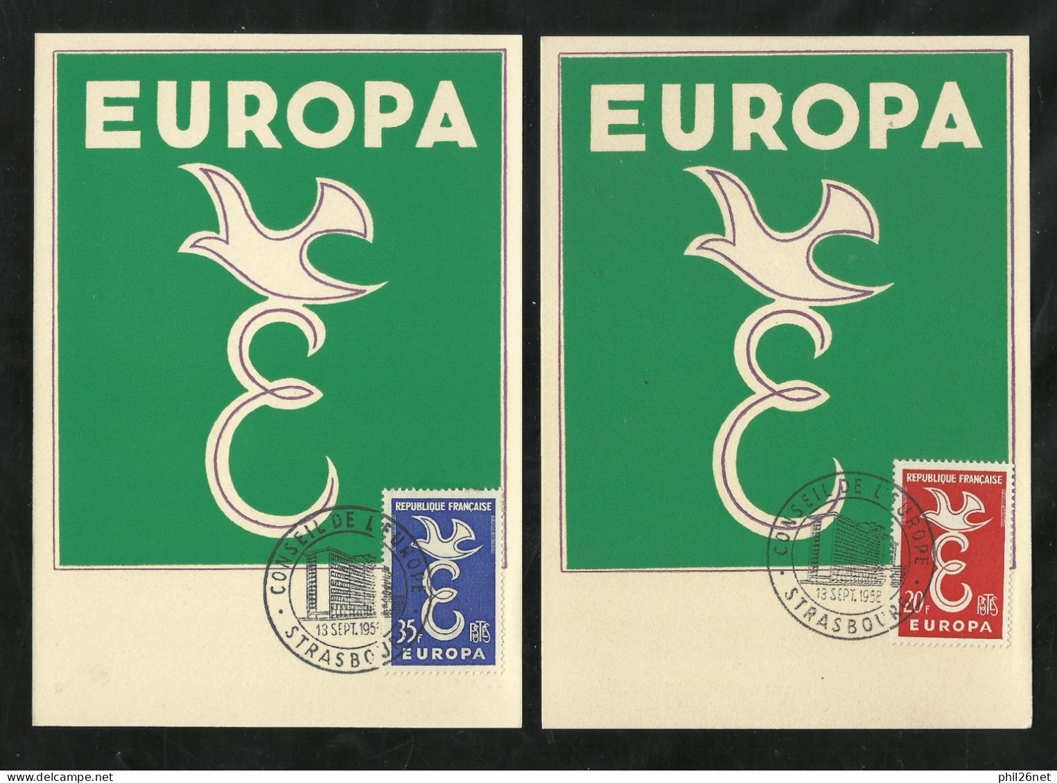 FDC 4 Cartes Maximum Premier Jour Cachet  Strasbourg Et Paris 13/9/1958 N°1173/74 Europa 1958  B/TB Voir Scans  ! ! ! - 1950-1959