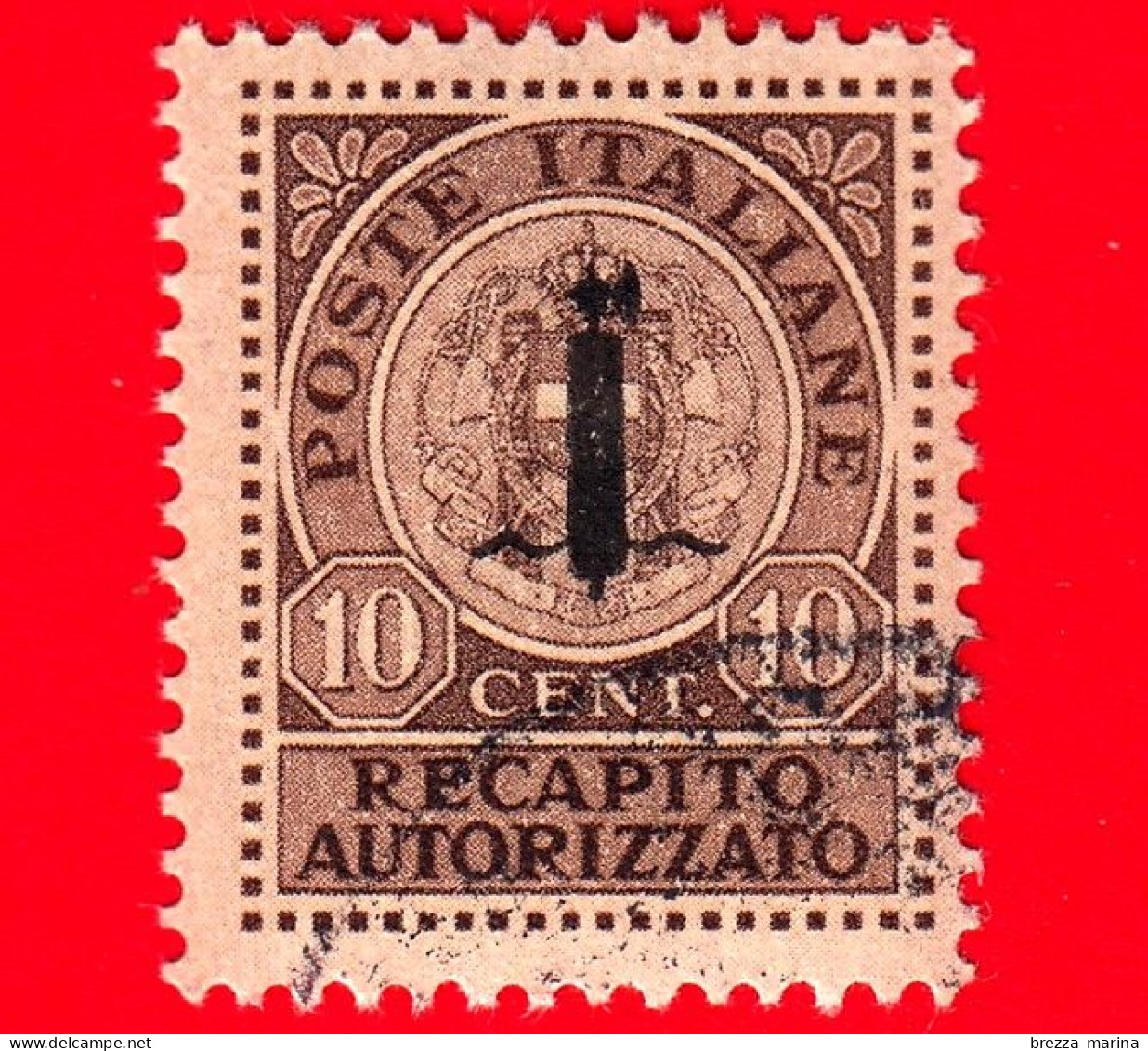 ITALIA - Rep. Sociale- Usato - 1944 - Stemma Sabaudo E Fasci Soprastampato Con Fascio - Recapito Autorizzato - 10 C - Usados