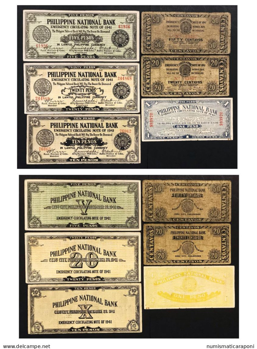 Filippine Philippines Emergency Notes WWII 11 Biglietti Cebu  Lotto 3038 - Filippine