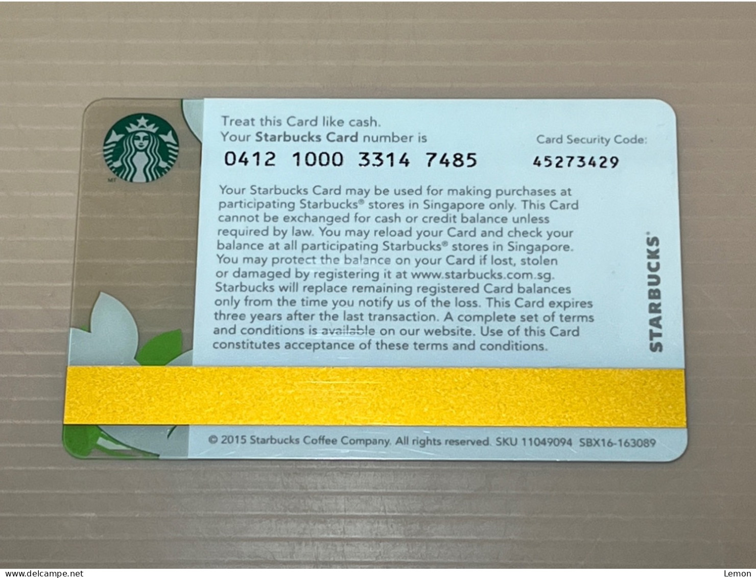 Singapore STARBUCKS Coffee Gift Card, Set Of 1 Used Card - Singapur