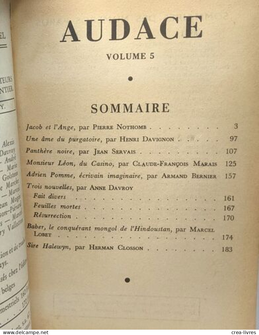 Audace Recueil Littéraire Trimestriel - N°5 Janvier 1955 - Pierre Nothomb Henri Davignon Jean Servais Marais Bernier Dav - Non Classés