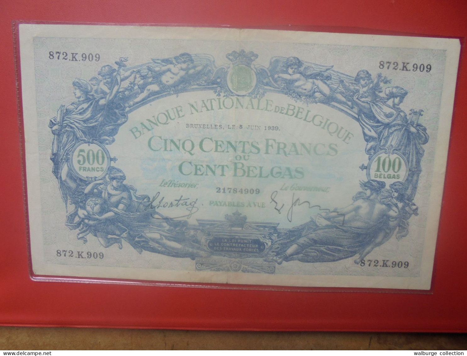 BELGIQUE 500 Francs 1939 Circuler COTES:20-40-100 EURO (B.33) - 500 Franchi-100 Belgas