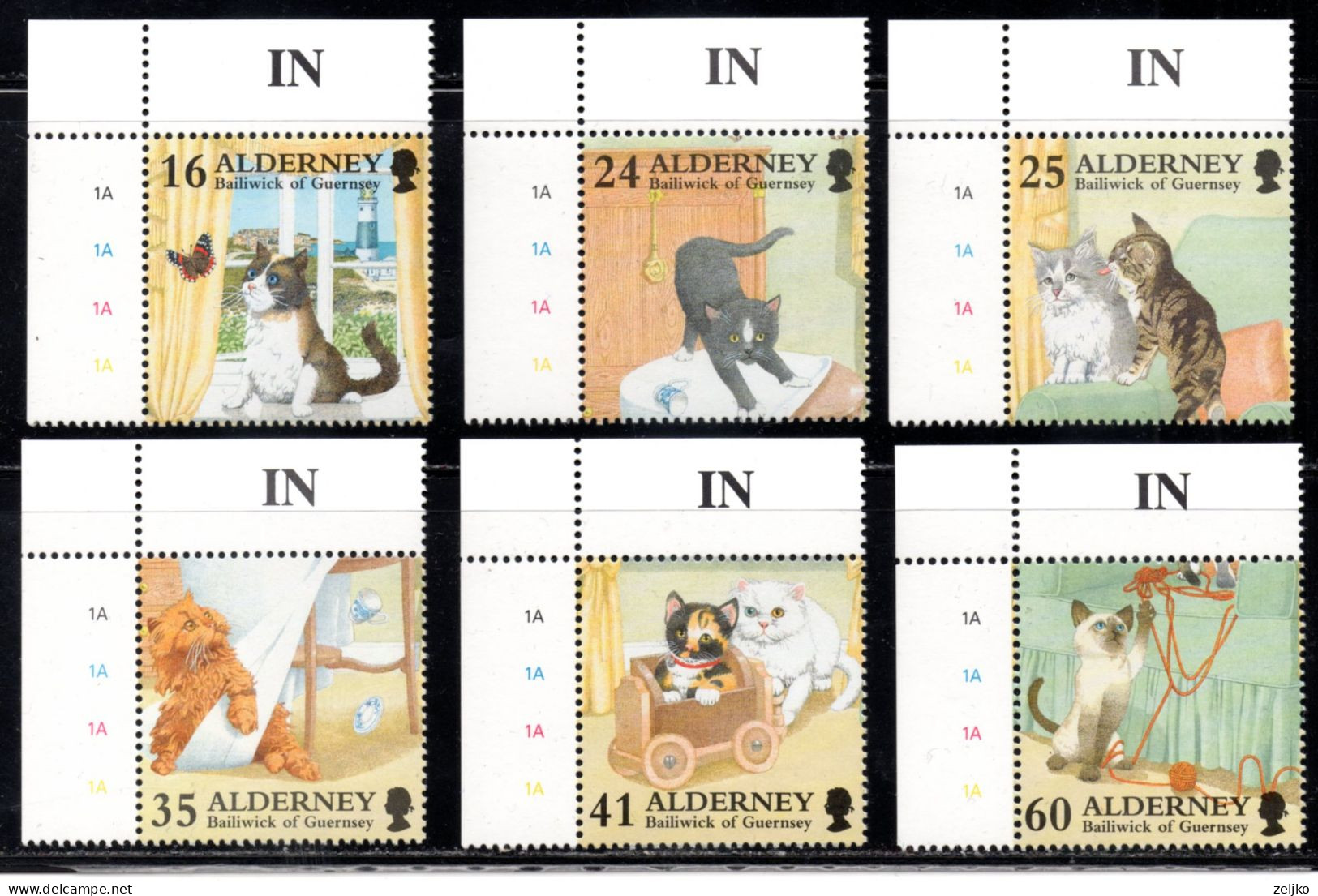 UK, GB, Great Britain, Alderney, MNH, 1996, Michel 94 - 99 , Cats - Alderney