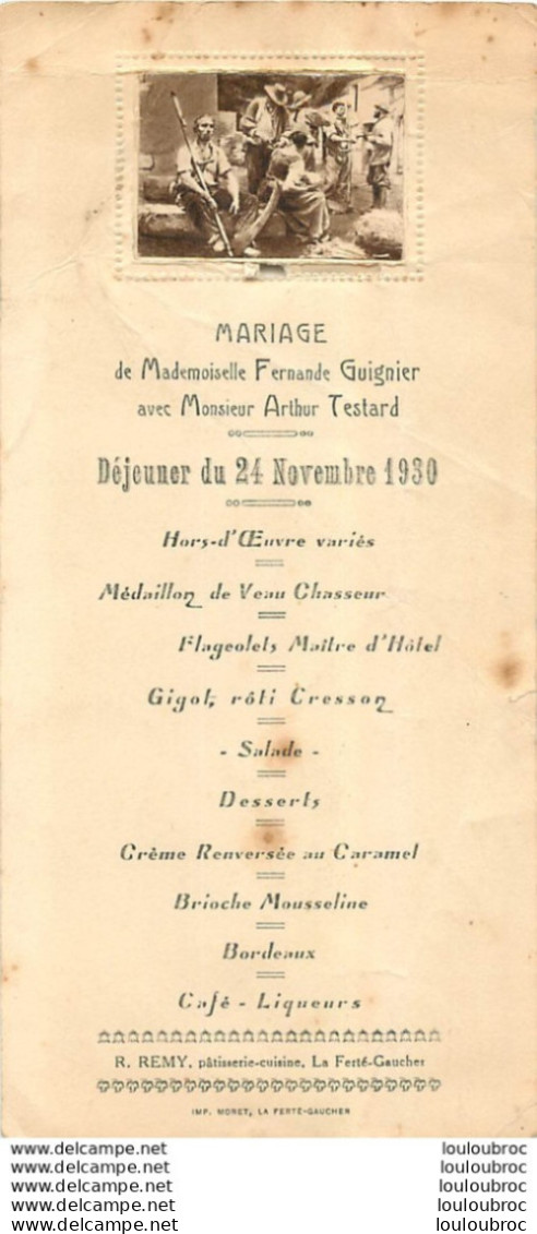 MENU LA FERTE GAUCHER R. REMY  1930 - Menus