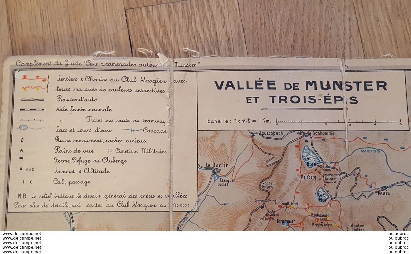 VALLEE DE MUNSTER ET TROIS EPIS CARTE TOILEE 1926 CLUB VOSGIEN DE MUNSTER IMP. JESS COLMAR  40 X 40 CM - Topographische Karten