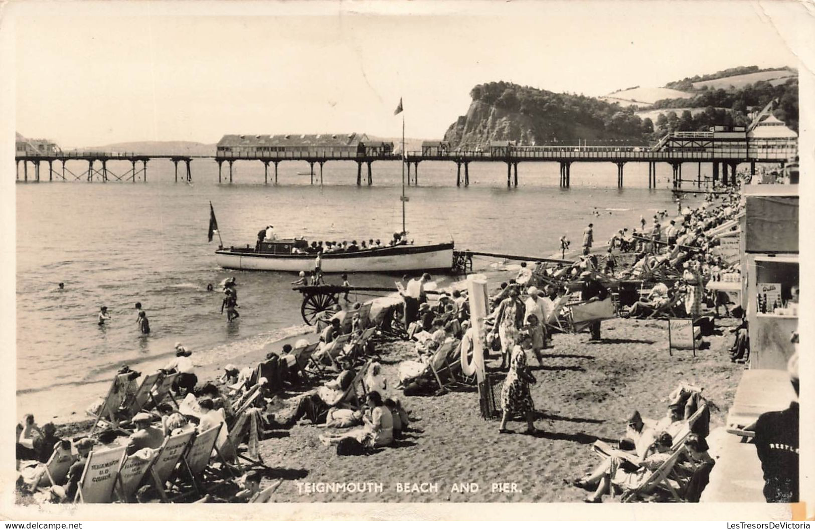 ROYAUME-UNI - Teignmouth Beach And Pier - Vue Sur Une Plage - Une Barque - Animé - Carte Postale Ancienne - Altri & Non Classificati