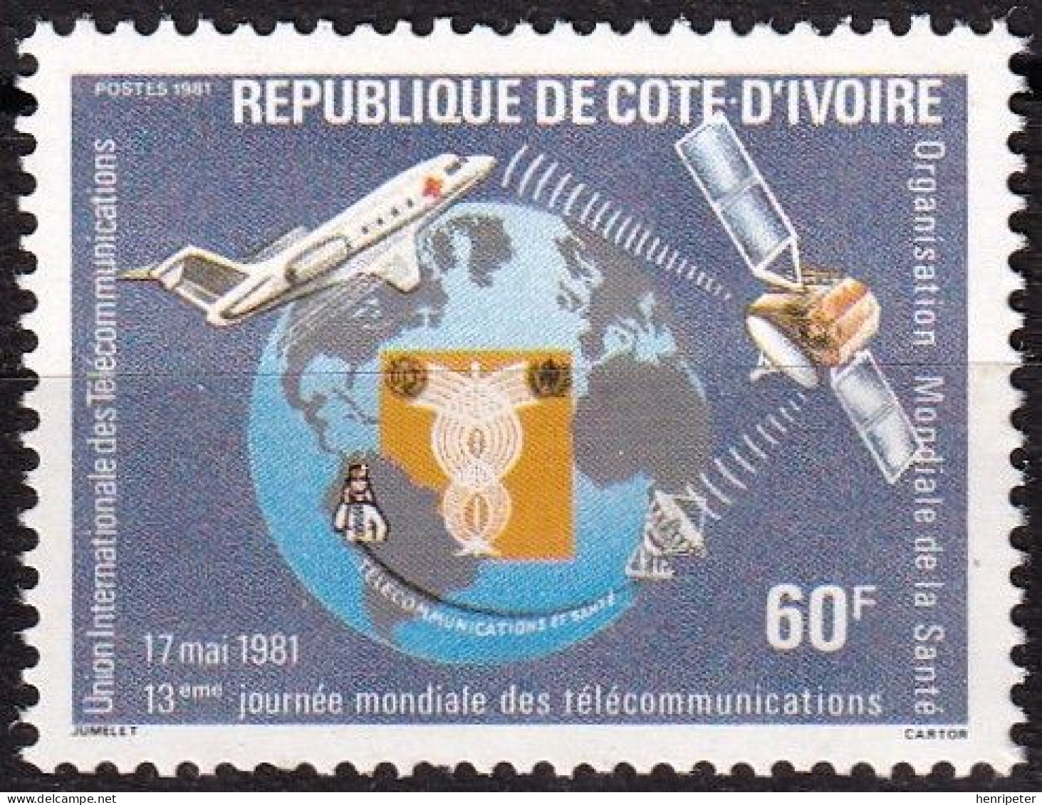 Timbre-poste Dentelé Neuf Sans Gomme - Journée Mondiale Des Télécommunications - N° 572 (Yvert Et Tellier) - RCI 1981 - Côte D'Ivoire (1960-...)