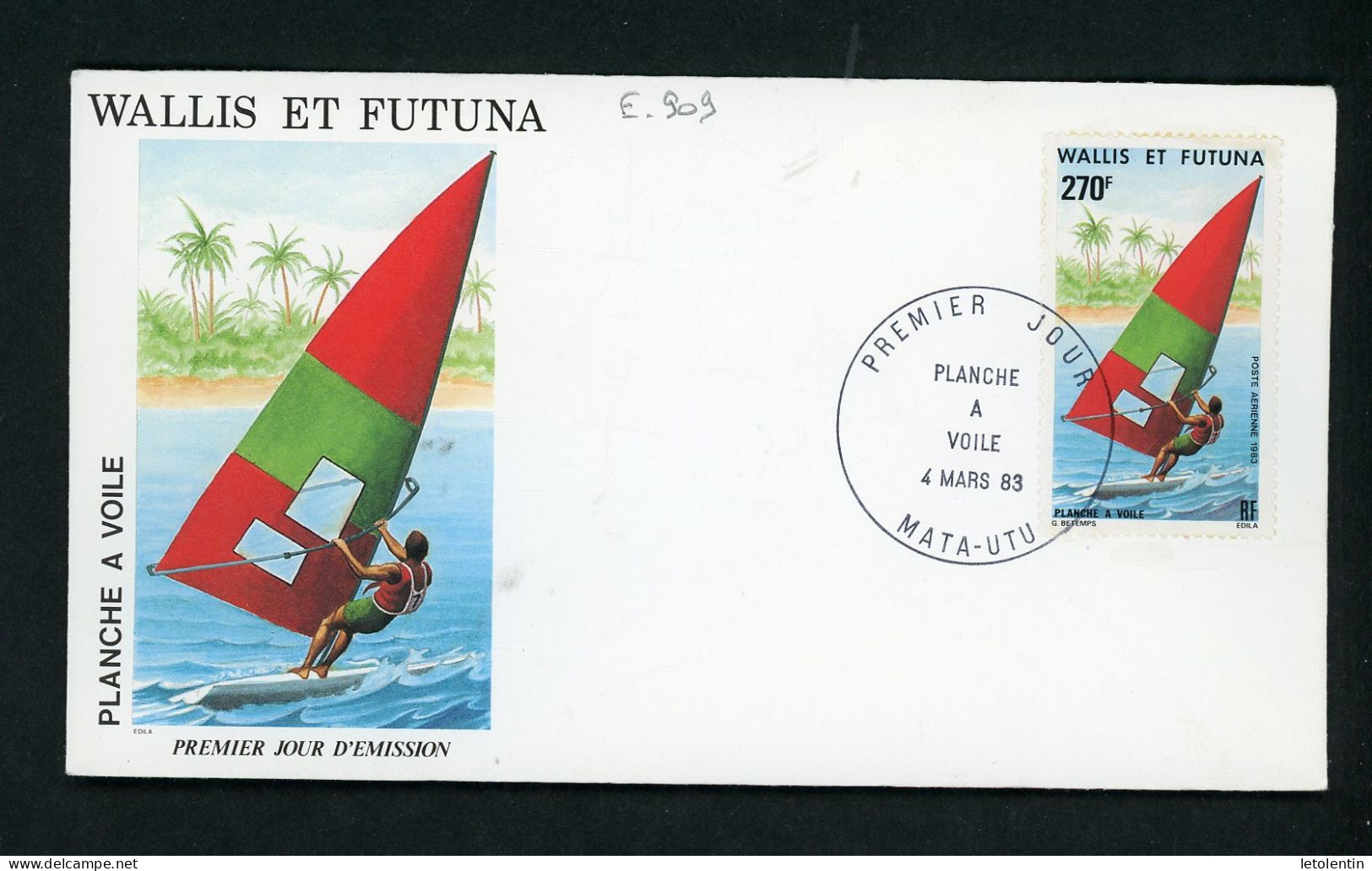 WALLIS ET FUTUNA : FDC PLANCHE À VOILE PA  N° Yvert 122 Obli. 1er JOUR MATA-UTU Du 4/3/83 - FDC