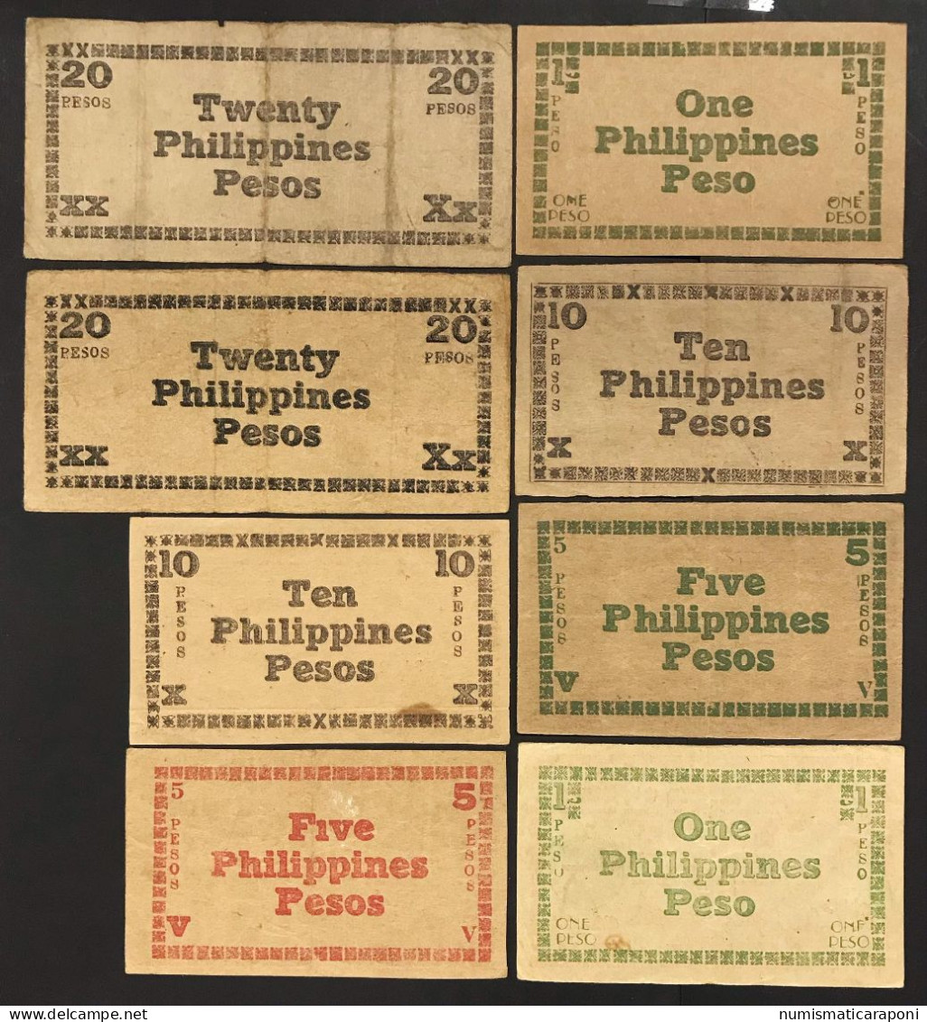 Filippine Philippines Emergency Notes WWII 8 Biglietti Negros  Lotto 3058 - Philippines