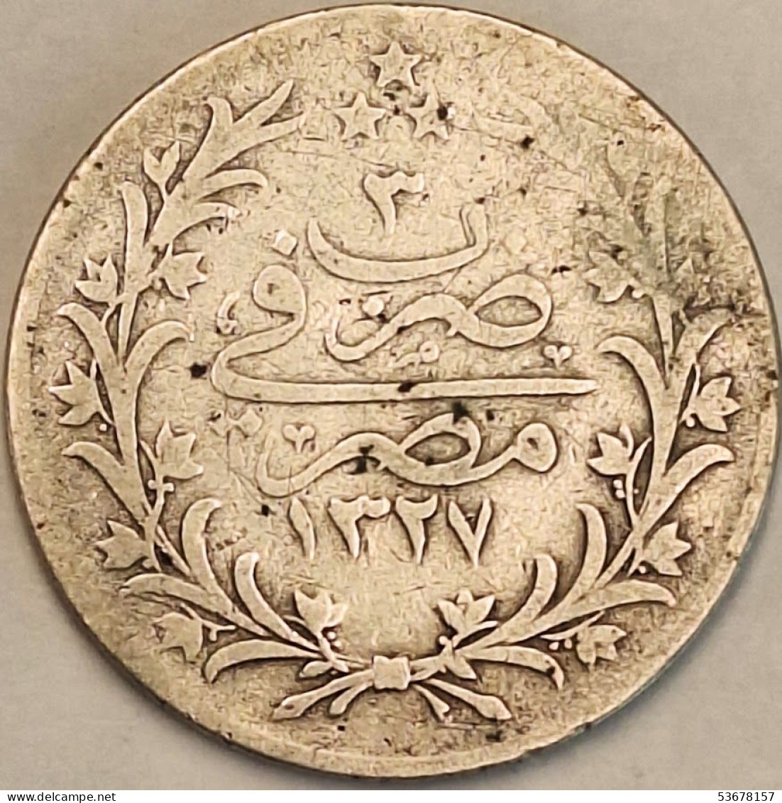 Egypt - 5 Qirsh 1911 - AH1327 (3H), KM# 308, Silver (#3821) - Egipto