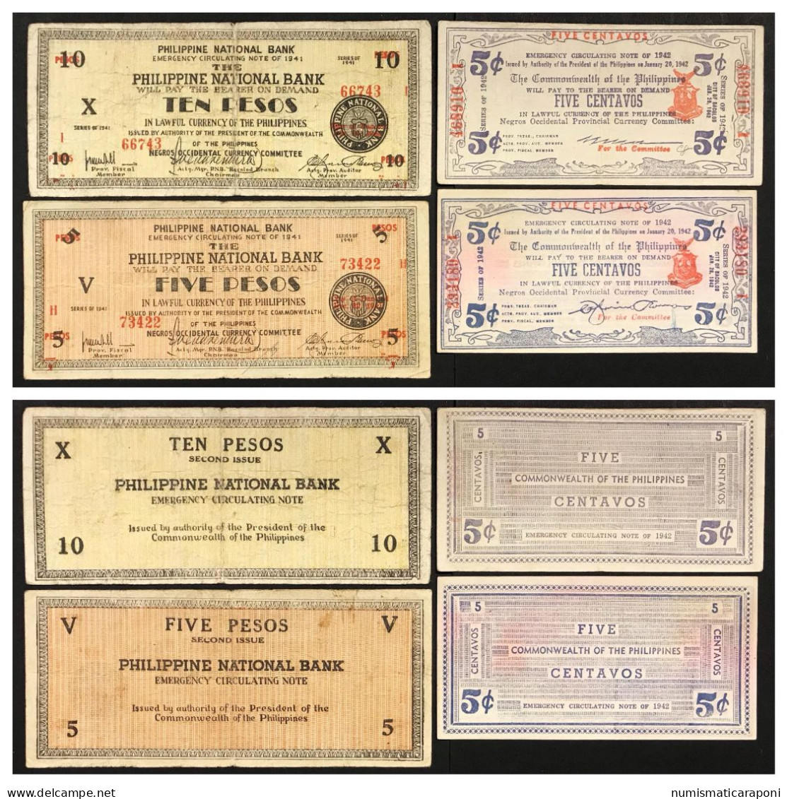 Filippine Philippines Emergency Notes WWII 12 Biglietti Negros Occidental Lotto 3105 - Filippijnen