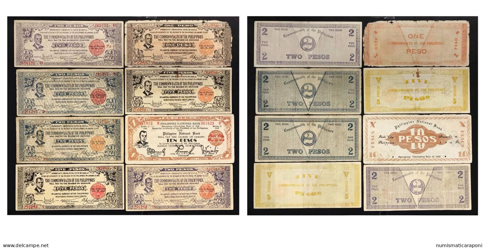 Filippine Philippines Emergency Notes WWII 12 Biglietti Negros Occidental Lotto 3105 - Filippine