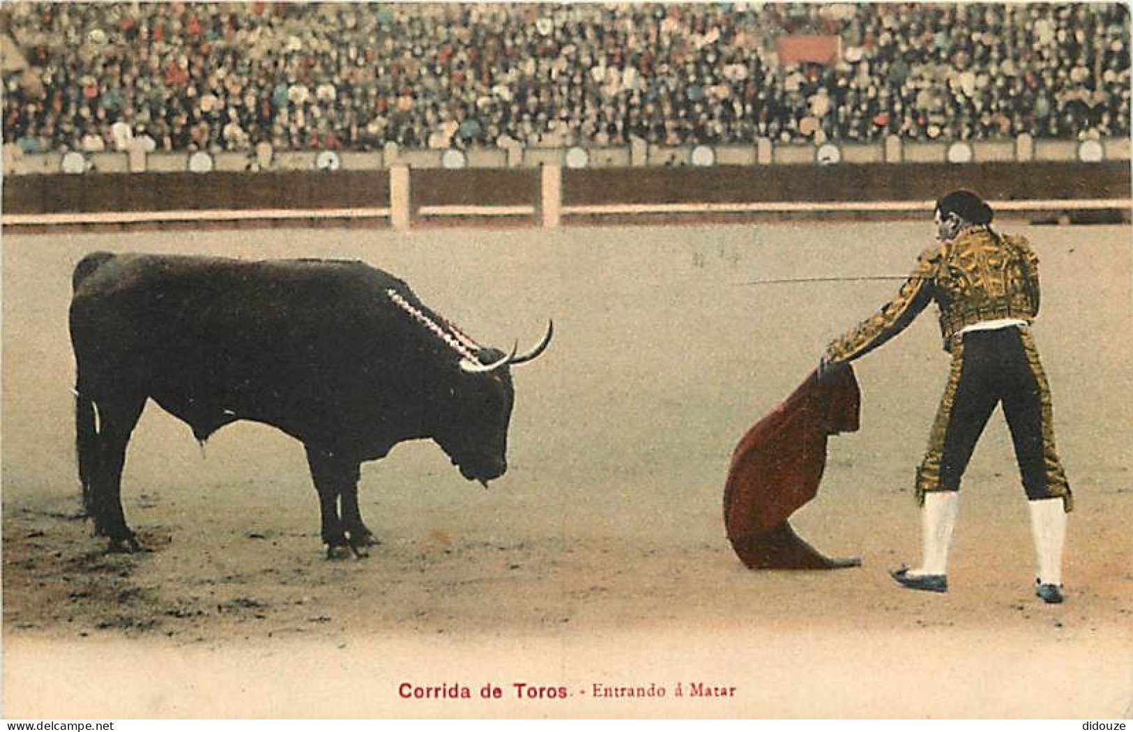 Corrida - Corrida De Toros - Entrando A Matar - Animée - Colorisée - Oblitération Ronde De 1912 - CPA - Voir Scans Recto - Corridas