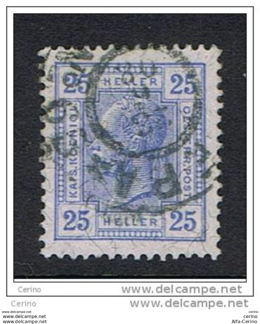 AUSTRIA:  1904  CIFRE  COLORATE  -  25 H. BLU  US. -  YV/TELL. 88 A - Oblitérés
