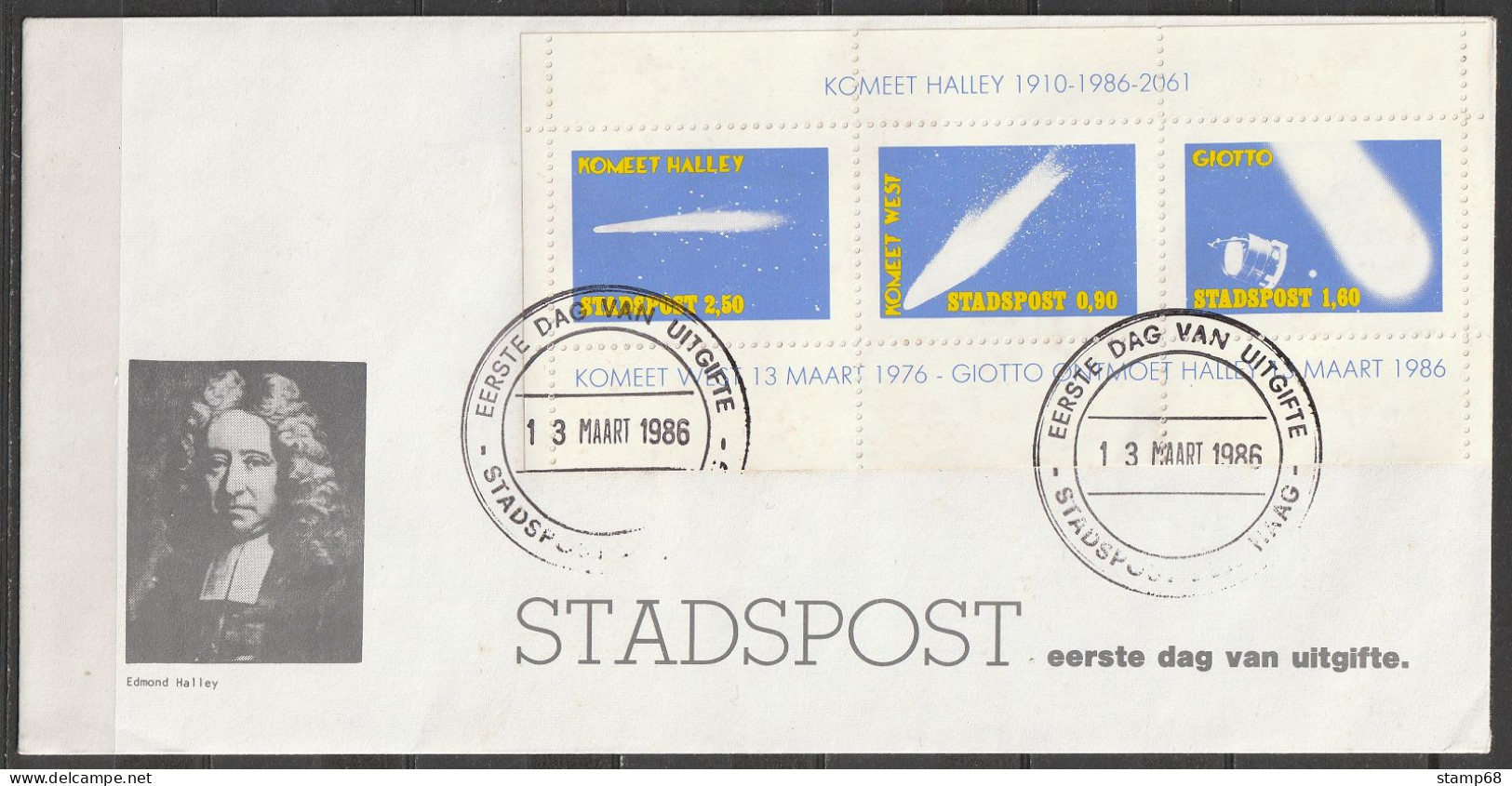 Nederland FDC Stadspost Den Haag Komeet Halley 1986 Raumfahrt Space - Ungebraucht